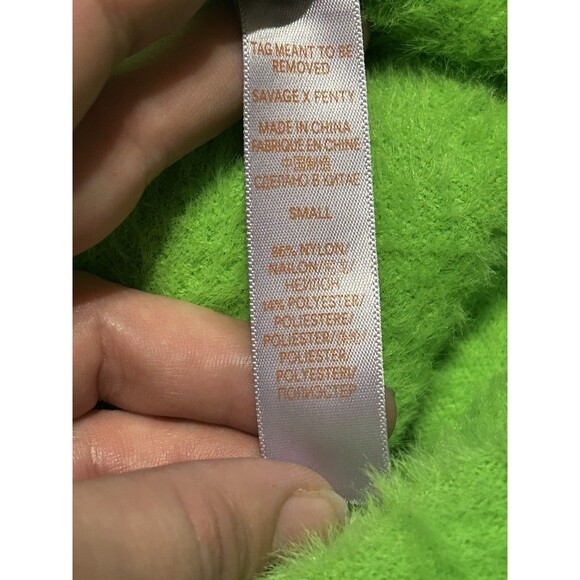 Savage X Fenty Fuzzy Green Long Sleeve Jumpsuit Bodysuit Small Cozy Plush - Picture 7 of 7